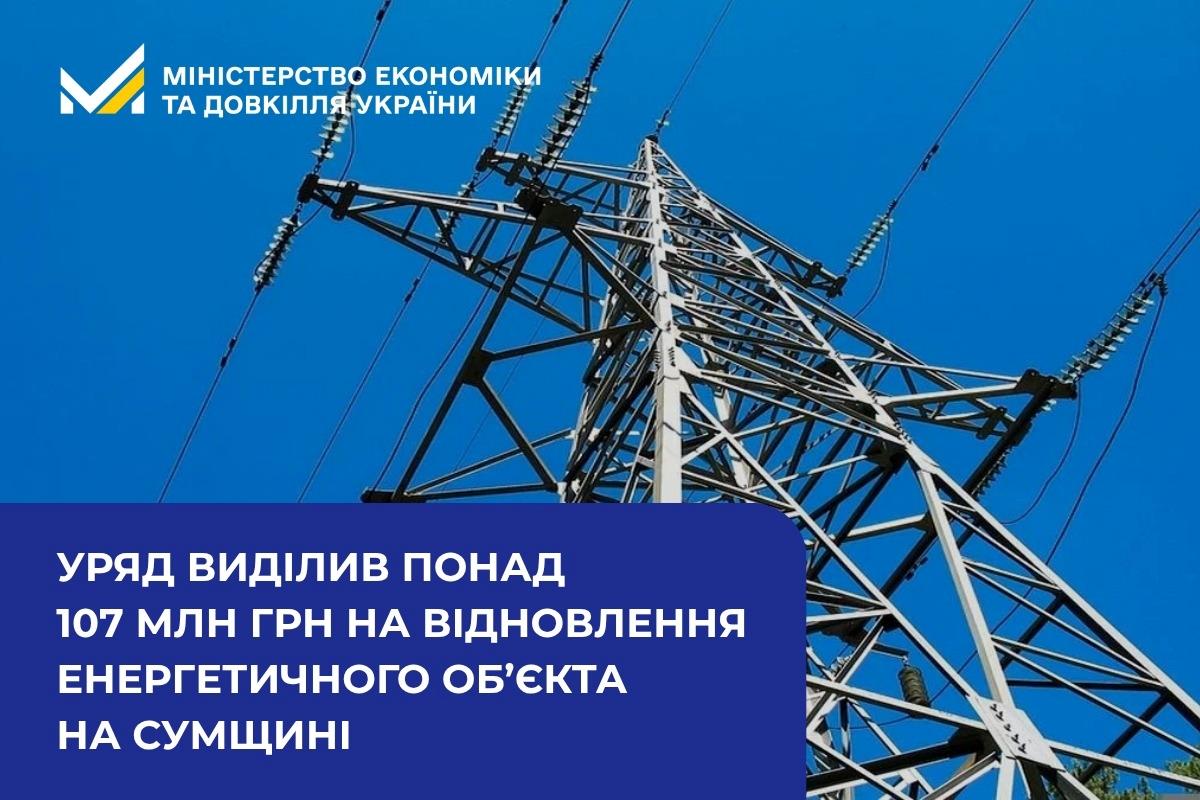 Уряд виділив понад 107 млн грн на відновлення енергетичного об’єкта на Сумщині