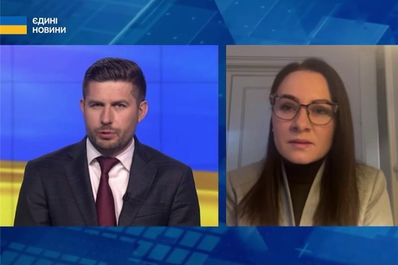Міністр економіки України Юлія Свириденко під час прямого включення в ефірі Національного телемарафону.