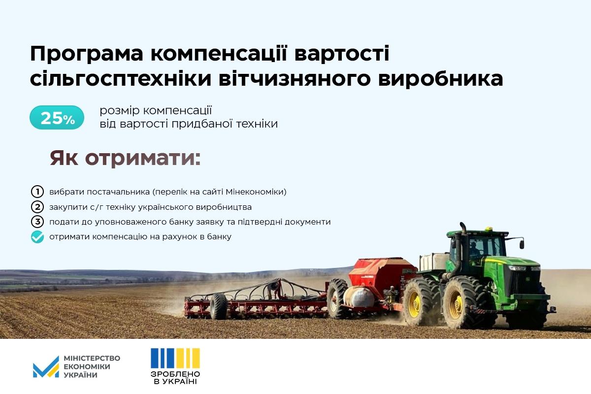 “Зроблено в Україні”: сільгосптехніка 64 українських виробників доступна для компенсації аграріям
